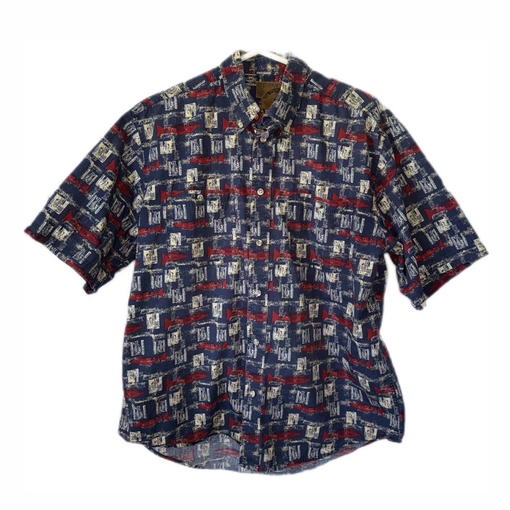 VTG Ivy Crew size large nautical blue button up shirt